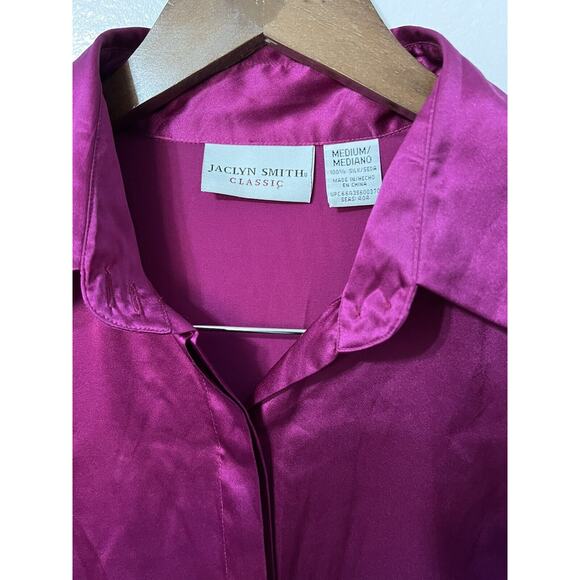 Vintage 90s Pink Silk Long Sleeve Medium Button Up Shirt Blouse Y2K Metallic - Picture 3 of 7